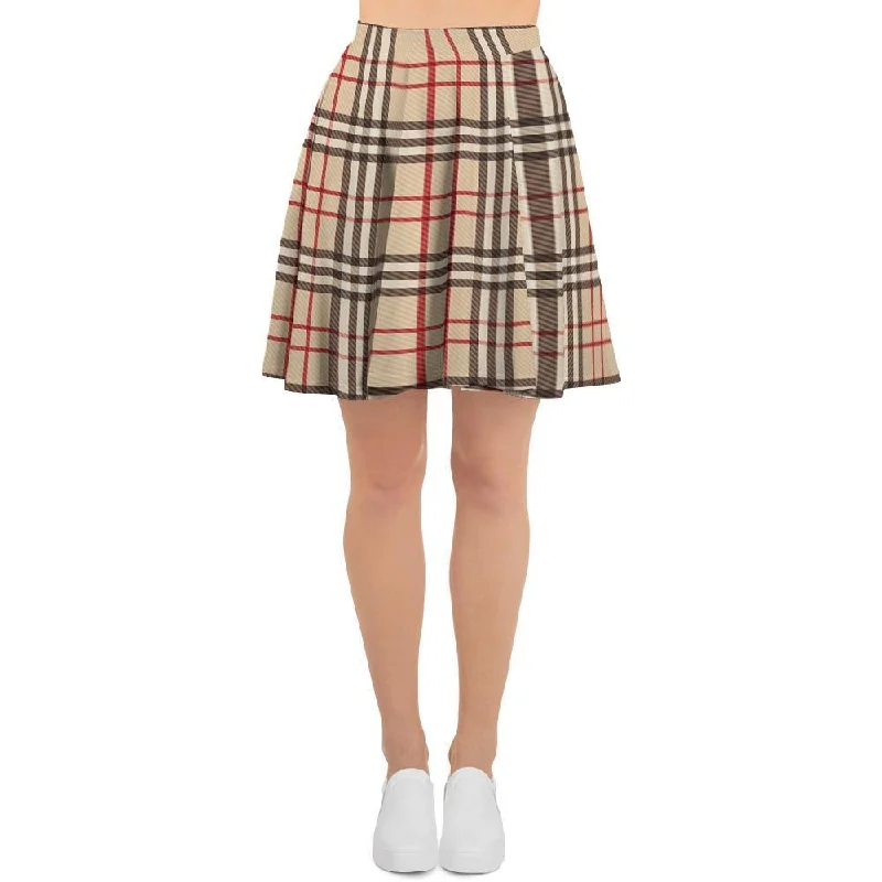 Beige Plaid Tartan Women's Skirt Mesh unclassified skirts