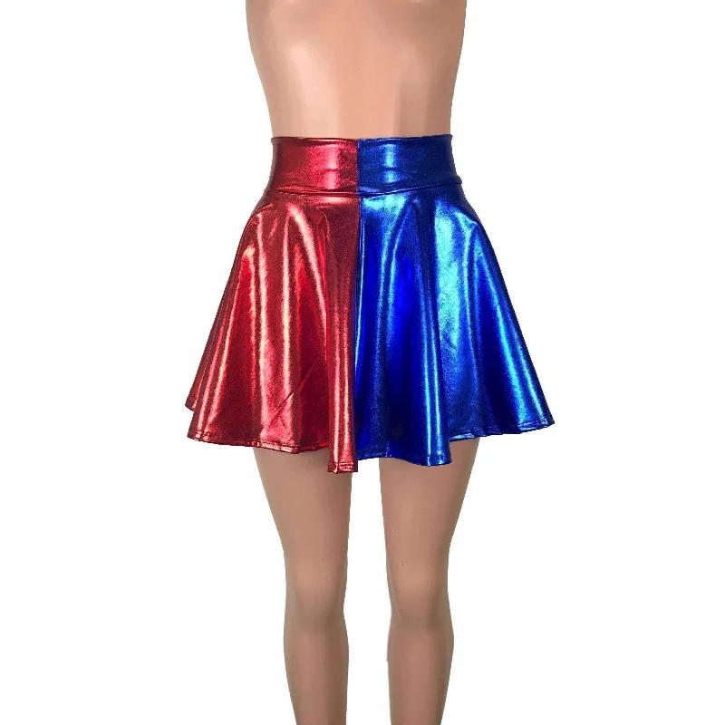 Skater Skirt - Harley Quinn Blue/Red Metallic Elegant evening unclassified skirts