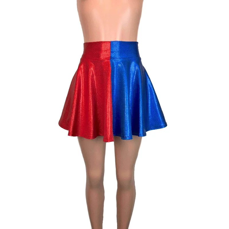 Skater Skirt - Harley Quinn Blue/Red Mystique Asymmetrical unclassified skirts