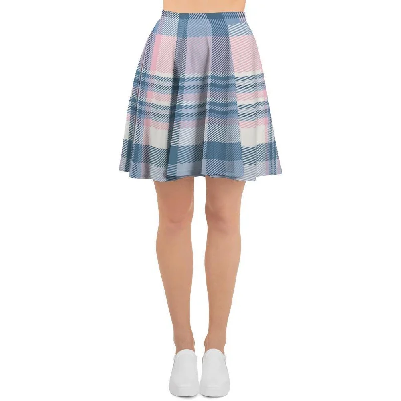 Pastel Blue And Pink Plaid Tartan Women's Skirt Boho unclassified skirts