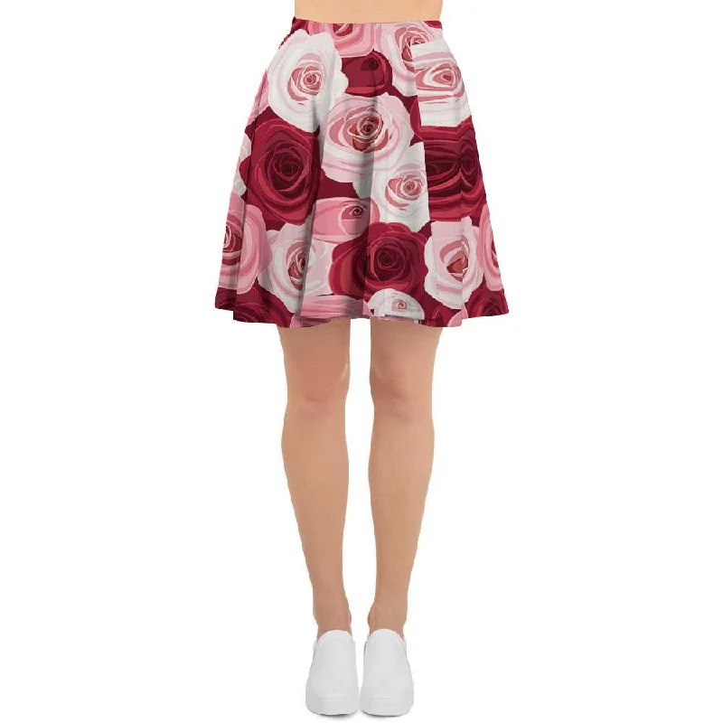 Red And Pink Rose Floral Women's Skirt Comfortable unclassified skirts