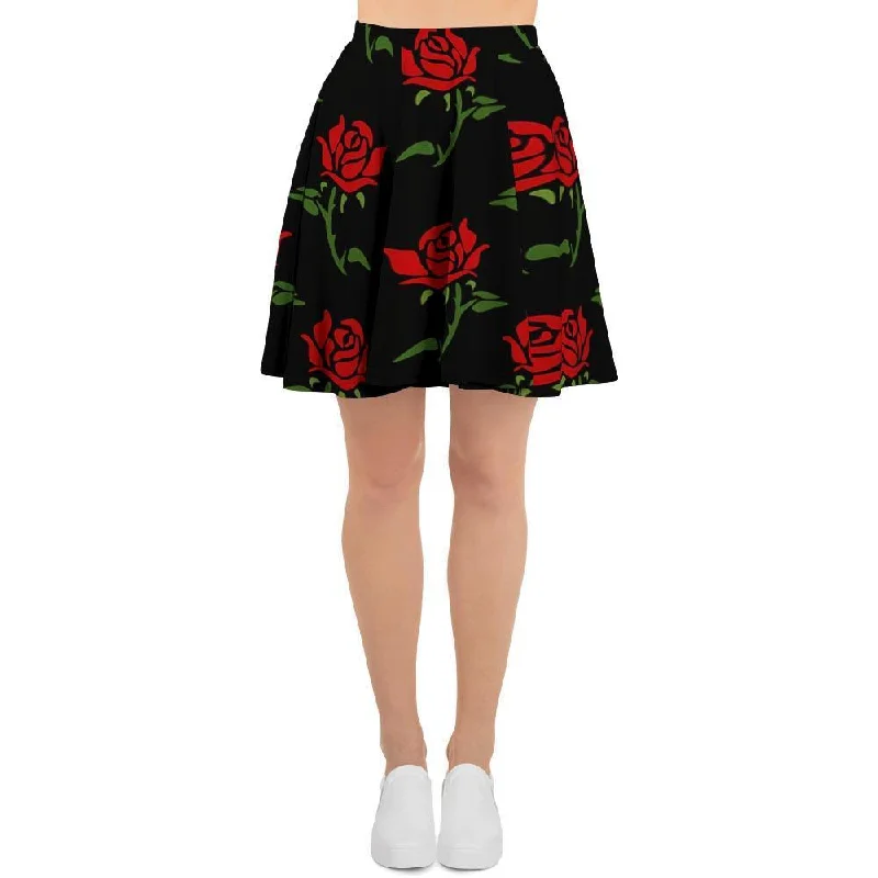 Red Doodle Rose Floral Women's Skirt Sexy unclassified skirts