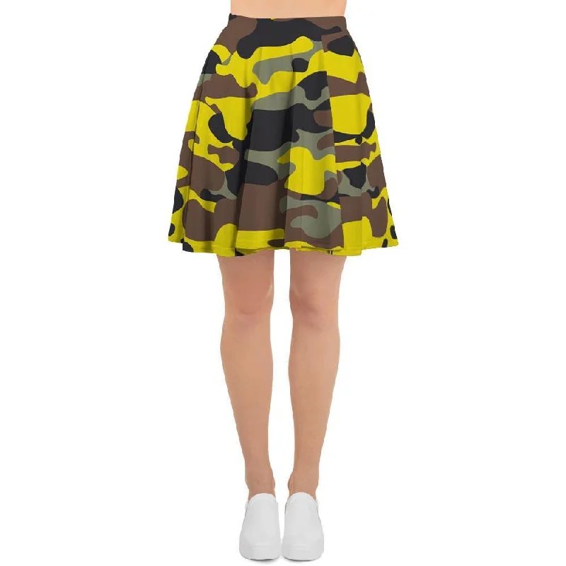 Woodland And Yellow Camo Print Women's Skirt Neutral tone unclassified skirts