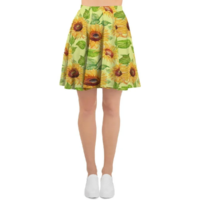 Yellow Sunflower Print Women's Skirt Pencil unclassified skirts