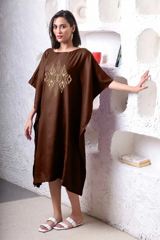 Coffee Rayon Long-Kaftan - Barfi Lace maxi dresses