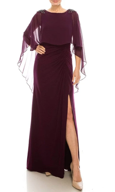 Adrianna Papell - AP1E206514 Ruched High Slit Sheer Cape Evening Dress Classic party dresses