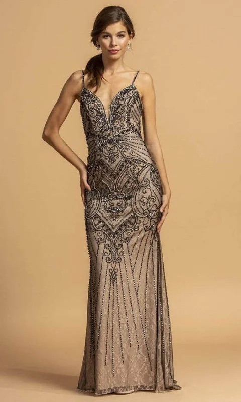 Aspeed Design - L2176 Plunging V-Neck Beaded Evening Dress Sequin party dresses