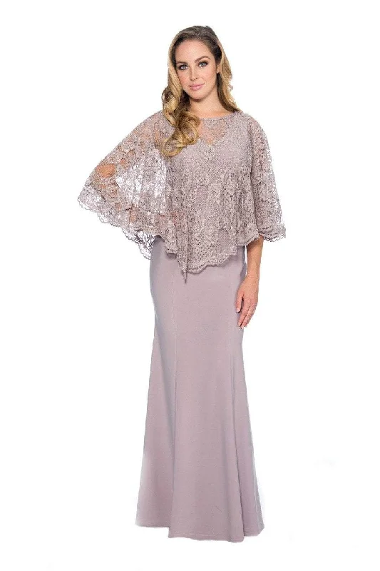 Decode 1.8 - 184553 Jersey Knit Long Gown with Lace Cape Cute floral print party dresses