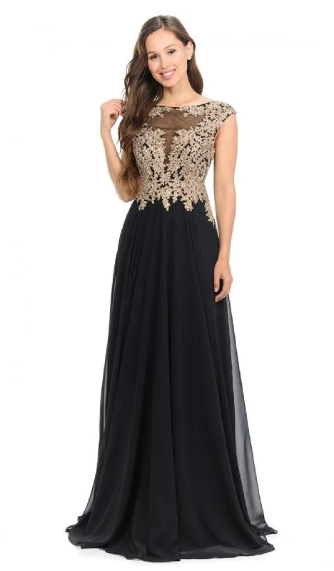 Lenovia - 8123 Cap Sleeve Applique Embroidered Chiffon Long Gown Luxury party dresses