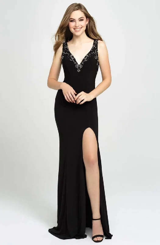 Madison James - 19-150 Beaded Plunging V-Neck High Slit Gown Elegant party dresses