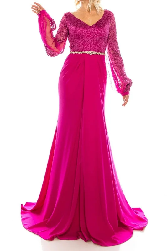 Odrella - 7Y1090 Bishop Sleeve Embroidered Mesh Jacquard Gown Boohoo party dresses