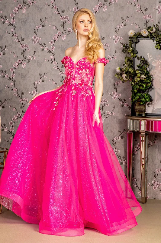 3D Floral Off Shoulder A-line Gown by GLS Gloria GL3443 Floral dresses under $100