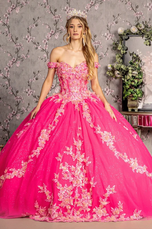 3D Floral Off Shoulder Corset Ball Gown by GLS Gloria GL3469 Romantic floral dresses