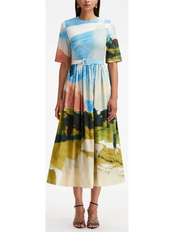 Abstract Landscape Cotton Poplin Dress Beaded unclassified dresses