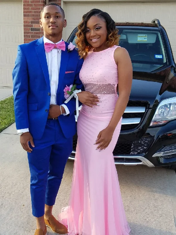 African American Pink Sheath Chiffon Beaded Prom Dress, PD2305310 Casual chic unclassified dresses