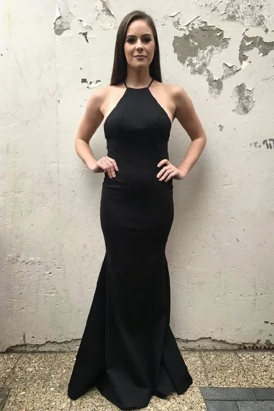 Alluring Black Halter Backless Plain Sheath Prom Dress, PD2305180 Vacation unclassified dresses