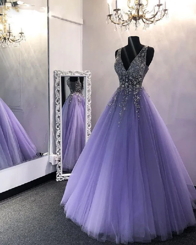 Amazing V Neck Beading Lavender Ball Gown Puffy Girls Sweet Quinceanera Dresses Prom Gown PL102191 Discounted unclassified dresses