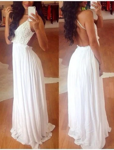 Backless White Chiffon Princess A-Line Prom Dress, PD2305200 Halter unclassified dresses