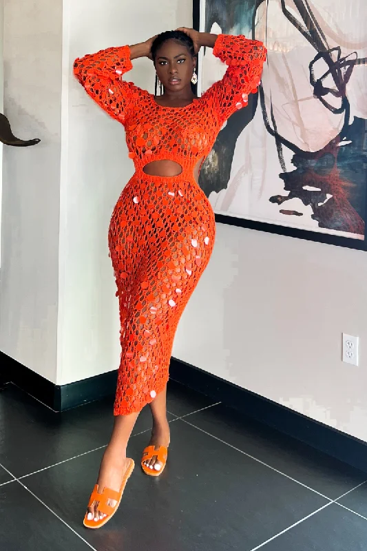 BEJEWELED ORANGE CROCHET COVERUP | DRESS (S-XXL) Winter unclassified dresses