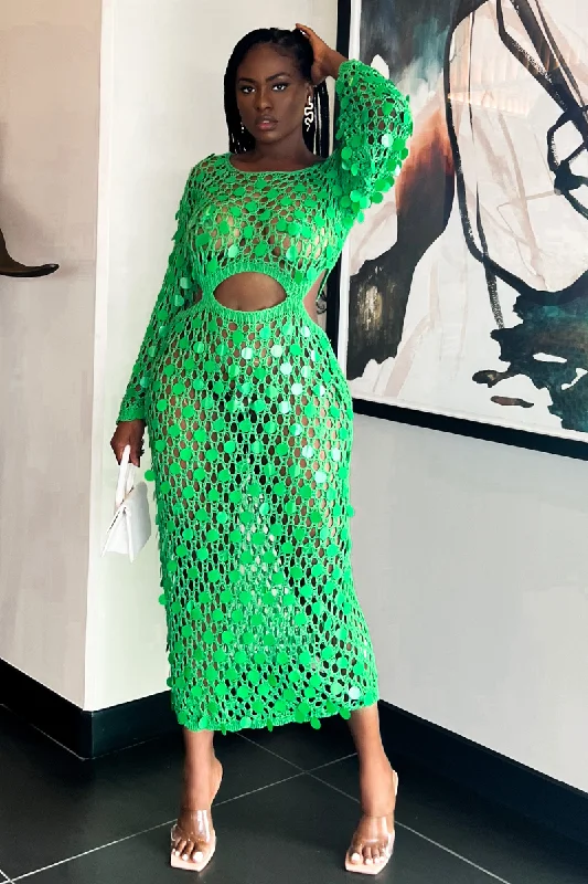 BEJEWELED GREEN CROCHET COVERUP | DRESS (S-XXL) Dark color unclassified dresses