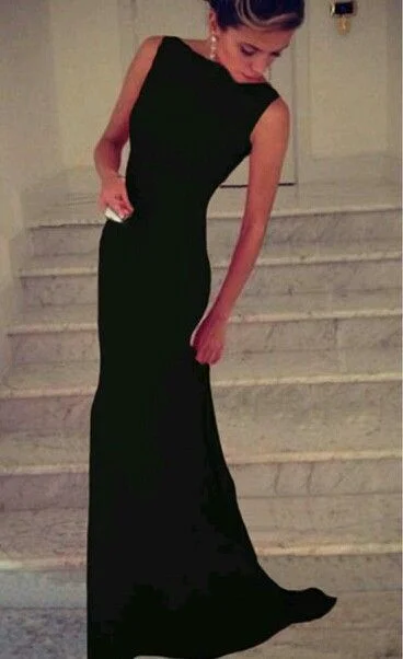 Black Satin Column Prom Dress, PD2310041 Silk unclassified dresses