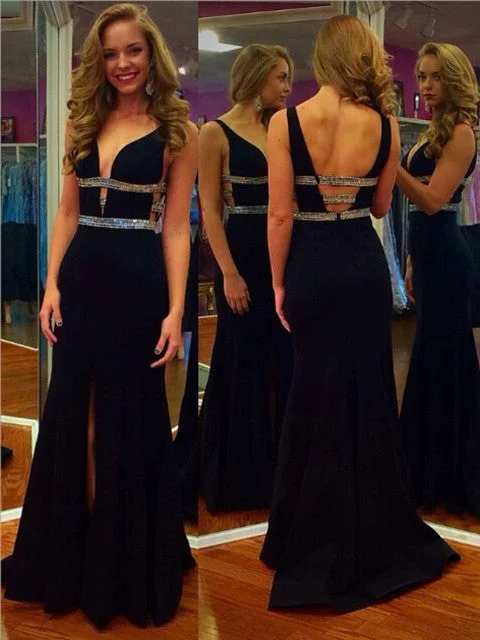 Black Sweetheart Sheath Prom Dress with Side Slit, Beaded Detail, and Backless Design, PD2303152 Beach unclassified dresses