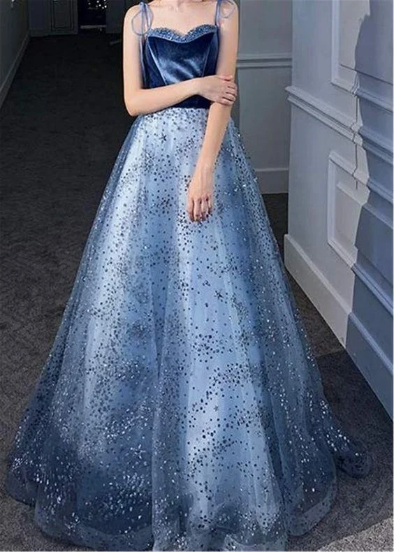 Blue A-line Floor Length Prom Dress, PD2303134 Breathable unclassified dresses