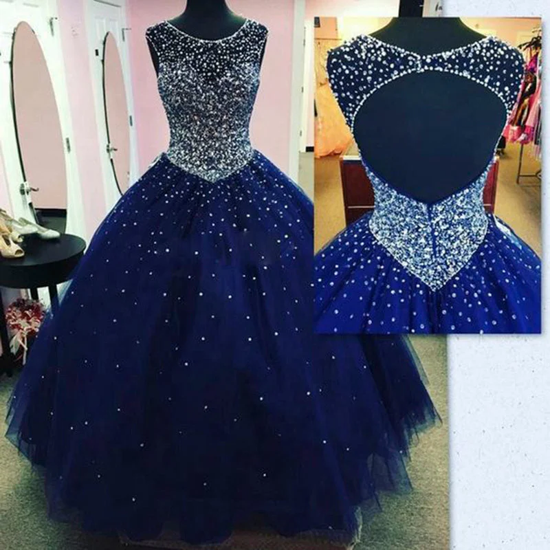 Blue Quinceanera Dresses Ball Gown Scoop Neck Open Back with Beading Fall unclassified dresses