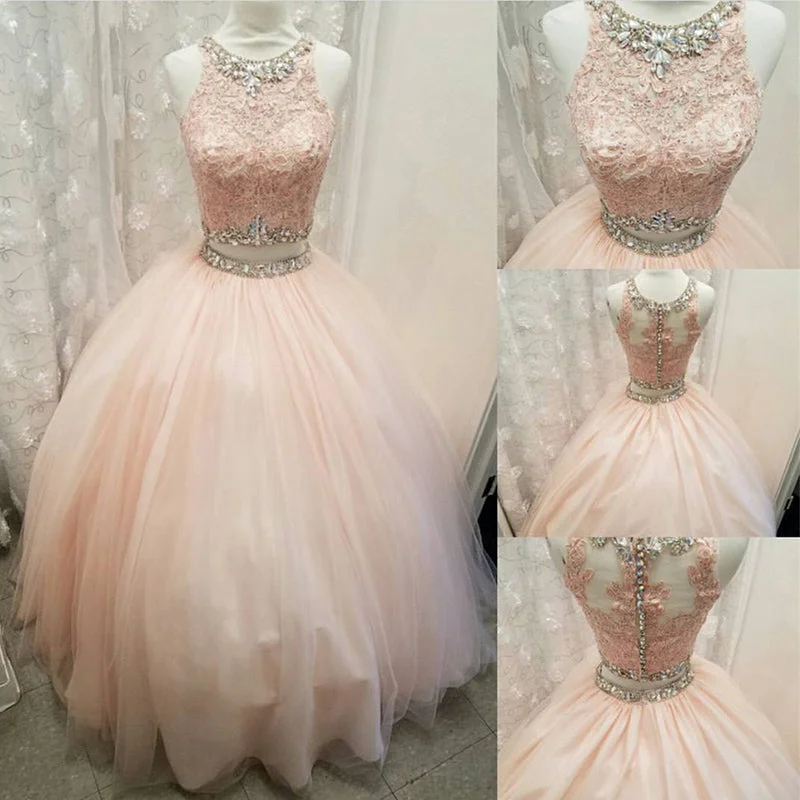 Blush Pink Crop Top Ball Gown Prom Dress  Two Pieces Quinceanera Dress Debutante Gown 2020 Luxury unclassified dresses