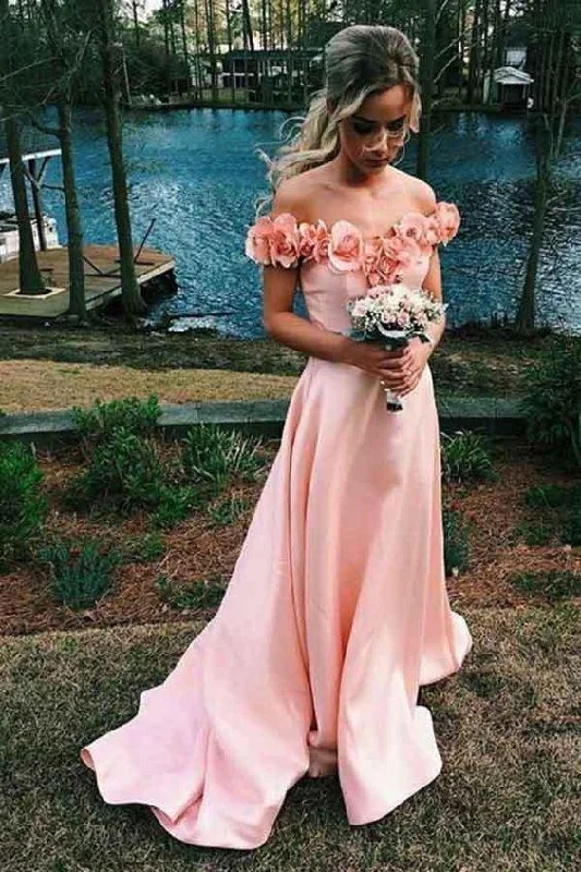 Blush Pink Off-the-Shoulder Prom Dress with 3D Flowers, PD23030121 Budget-friendly unclassified dresses