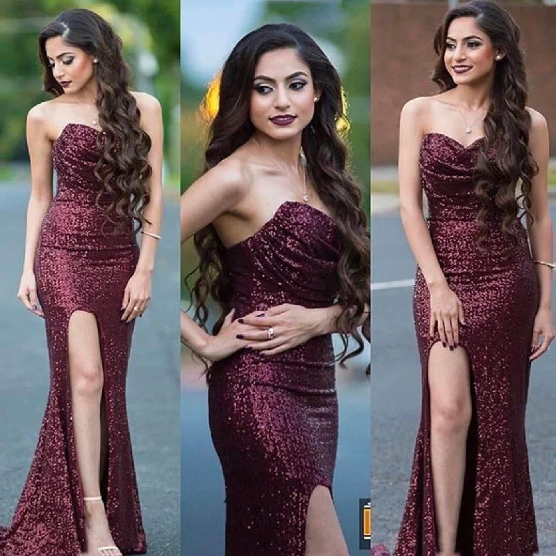 Burgundy Glamour Sheath Prom Dress with Sweetheart Neckline and Side Slit, PD2305113 Corset unclassified dresses