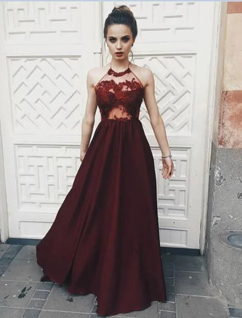 Burgundy Halter Backless Princess A-Line Prom Dresses, PD2305315 Fashionable unclassified dresses