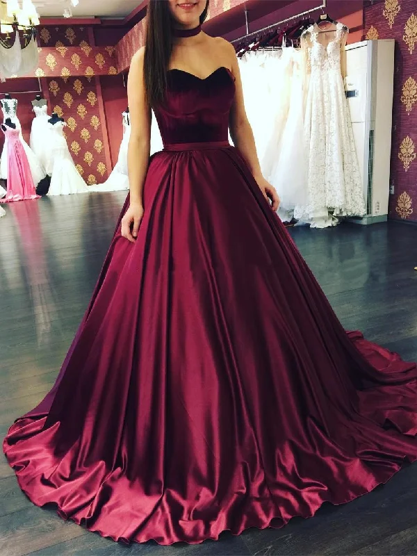 Burgundy Satin Sweetheart Ball Gown Prom Dresses, PD2310034 Winter unclassified dresses