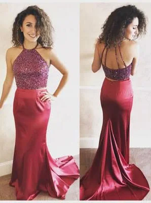 Burgundy Satin Two-Piece Sheath Prom Dress , PD2303221 Party unclassified dresses