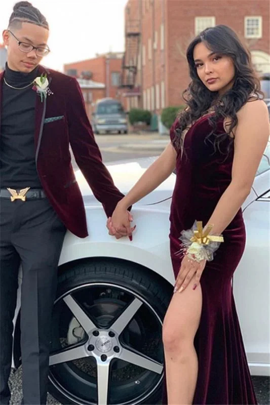 Burgundy Velvet V-Neck Backless Prom Dress, PD2305150 Mesh unclassified dresses