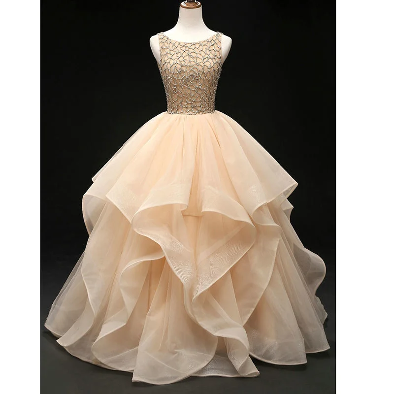 Champagne Crystal Puffy Ball gowns Beaded Prom Dresses Quinceanera Dress Debutante Gown Spring unclassified dresses