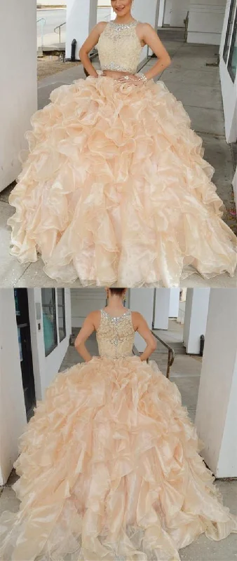 Champagne Quinceanera Two-Piece Prom Dress, PD2306134 Backless unclassified dresses