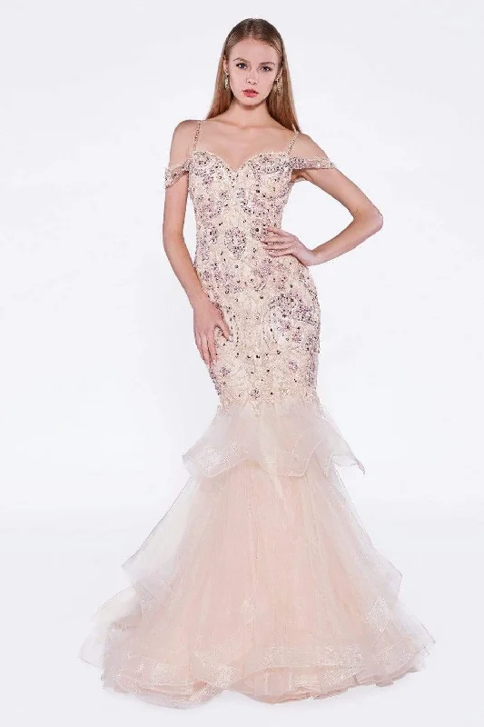 Cinderella Divine - Bead Embellished Ruffled Mermaid Evening Dress Breathable unclassified dresses