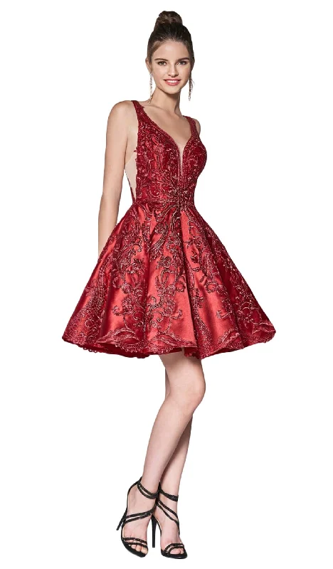 Cinderella Divine - CM302 Embroidered Plunging Sweetheart A-Line Dress Satin unclassified dresses