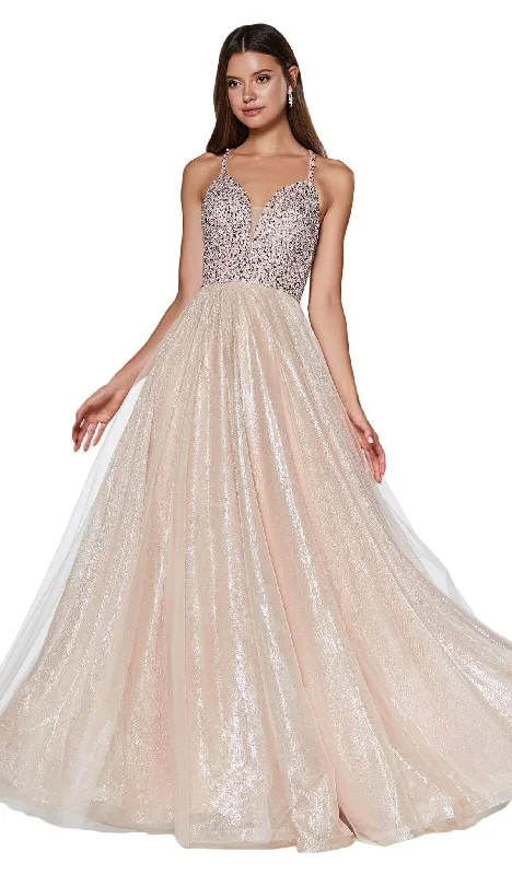 Cinderella Divine - CR835 Beaded Sleeveless Top Metallic Organza Gown Polka dot unclassified dresses