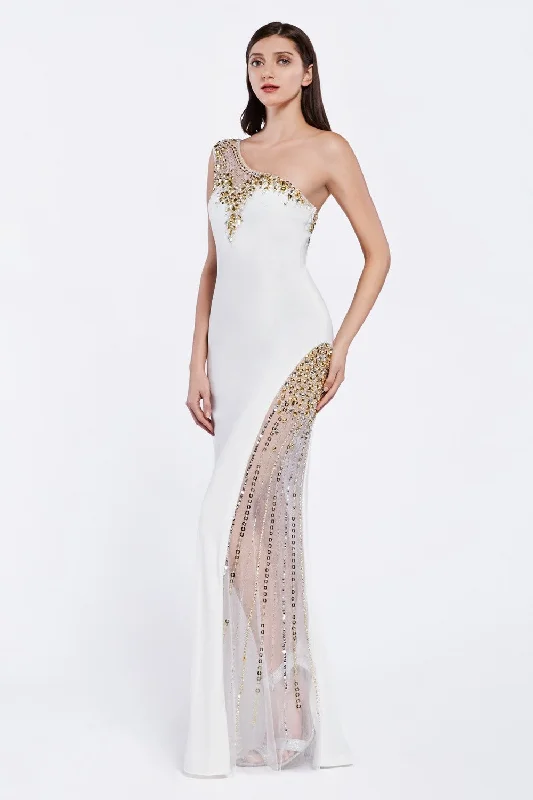 Cinderella Divine - Embellished One Shoulder Fitted Evening Dress C2660- Flowy unclassified dresses