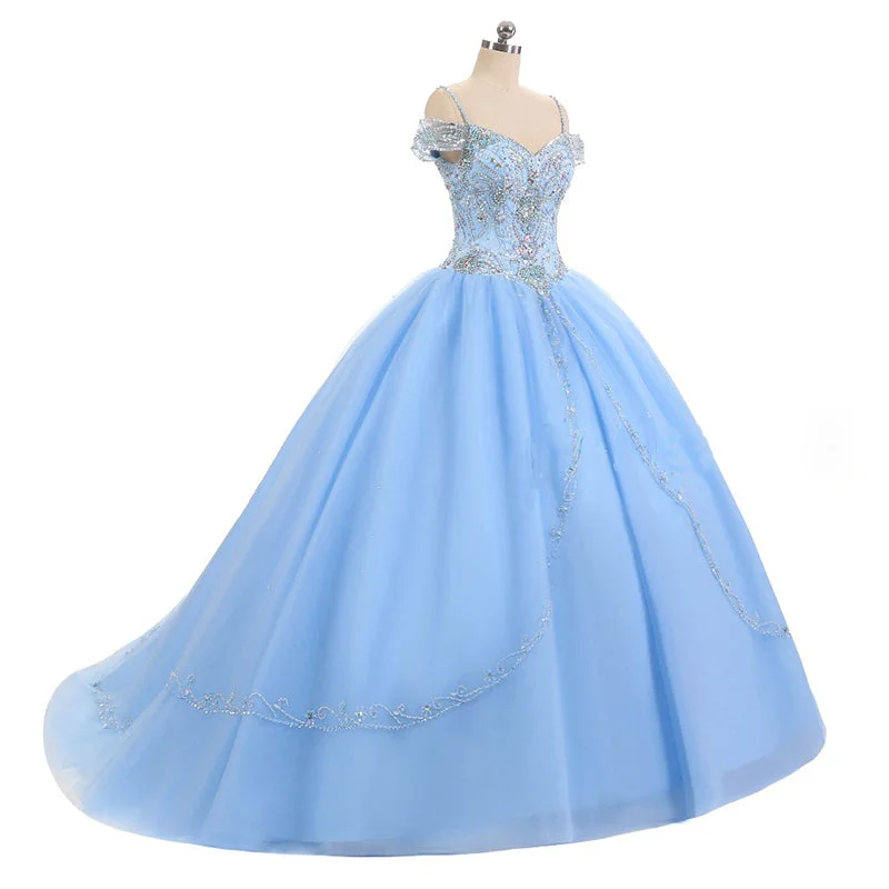 Cold Shoulder Sky Blue Sweet 16 Dresses Girls Quinceanera Gown Ball Gown Prom Dress A-line unclassified dresses