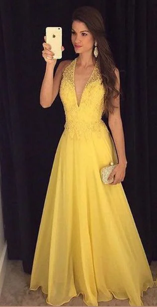 Daffodil Chiffon V-neck Princess A-Line Prom Dress, PD2310043 Y2K unclassified dresses