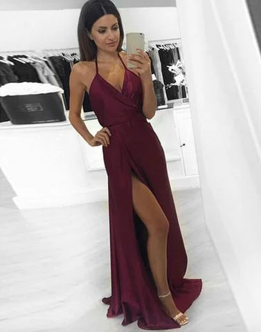 A-Line halter floor-length prom dress, side slit evening dress, PD1295 Beach unclassified dresses