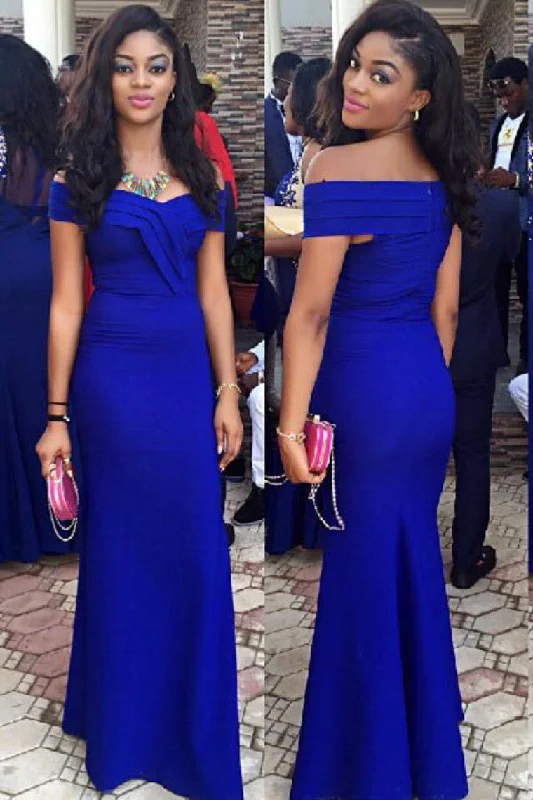 Dark Royal Blue Prom Dresses Off The Shoulder Mermaid Floor Length Satin,JL20082 Spring unclassified dresses