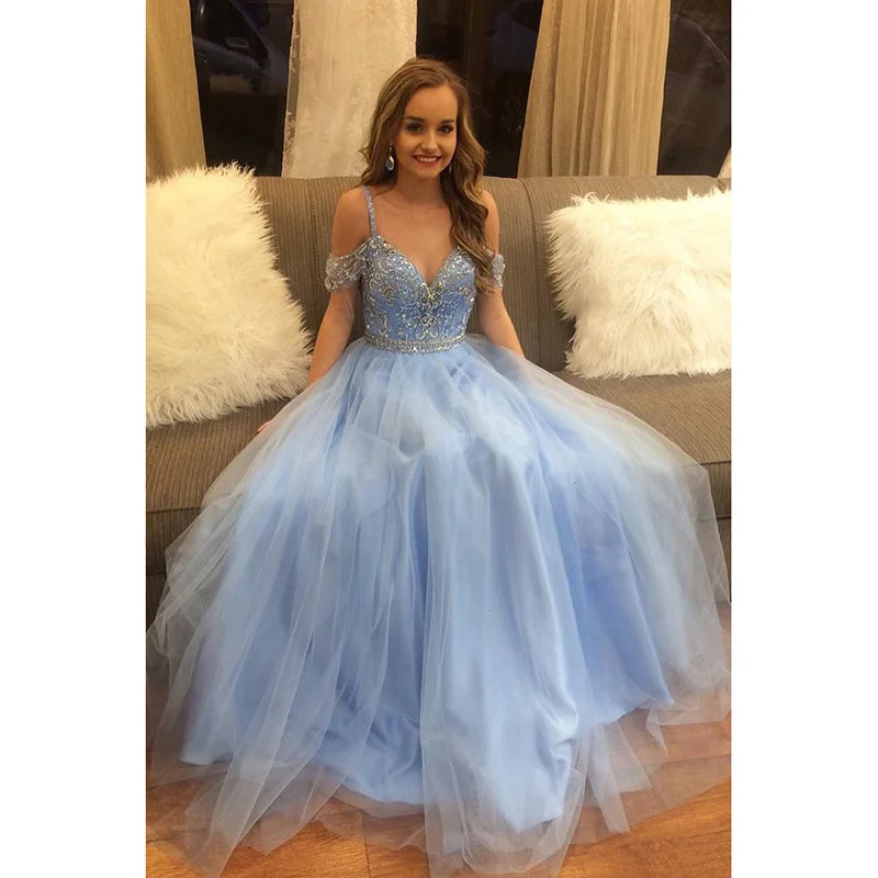 Dreamy Off the Shoulder Blue prom Dress Beaded Ball Gown Quince Dresses vestidos de 15 anos Gothic unclassified dresses