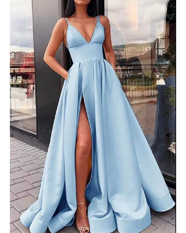 Elegant A Line  Satin Baby Blue Prom Dress 2022 with Straps Ball Dress PL0808 Luxury unclassified dresses