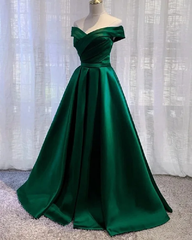 Elegant Cheap On Sale Off Shoulder A Line Satin Formal Green Prom Dress 2022  PL0517 High-end unclassified dresses