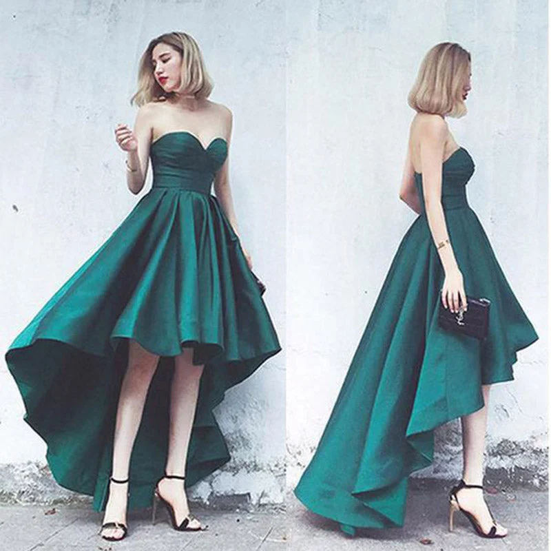 Elegant Green Satin A Line High Low Prom Dress Sweetheart Formal Senior Girls Graduation Dress Vintage unclassified dresses