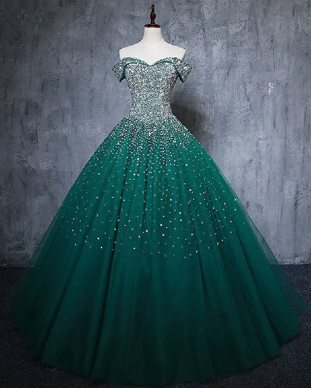 Sparkly Puffy Off the Shoulder Crystal Dark green Quinceanera DressesBall Gown  Prom Dress Ball Gown PL6211 Spring unclassified dresses